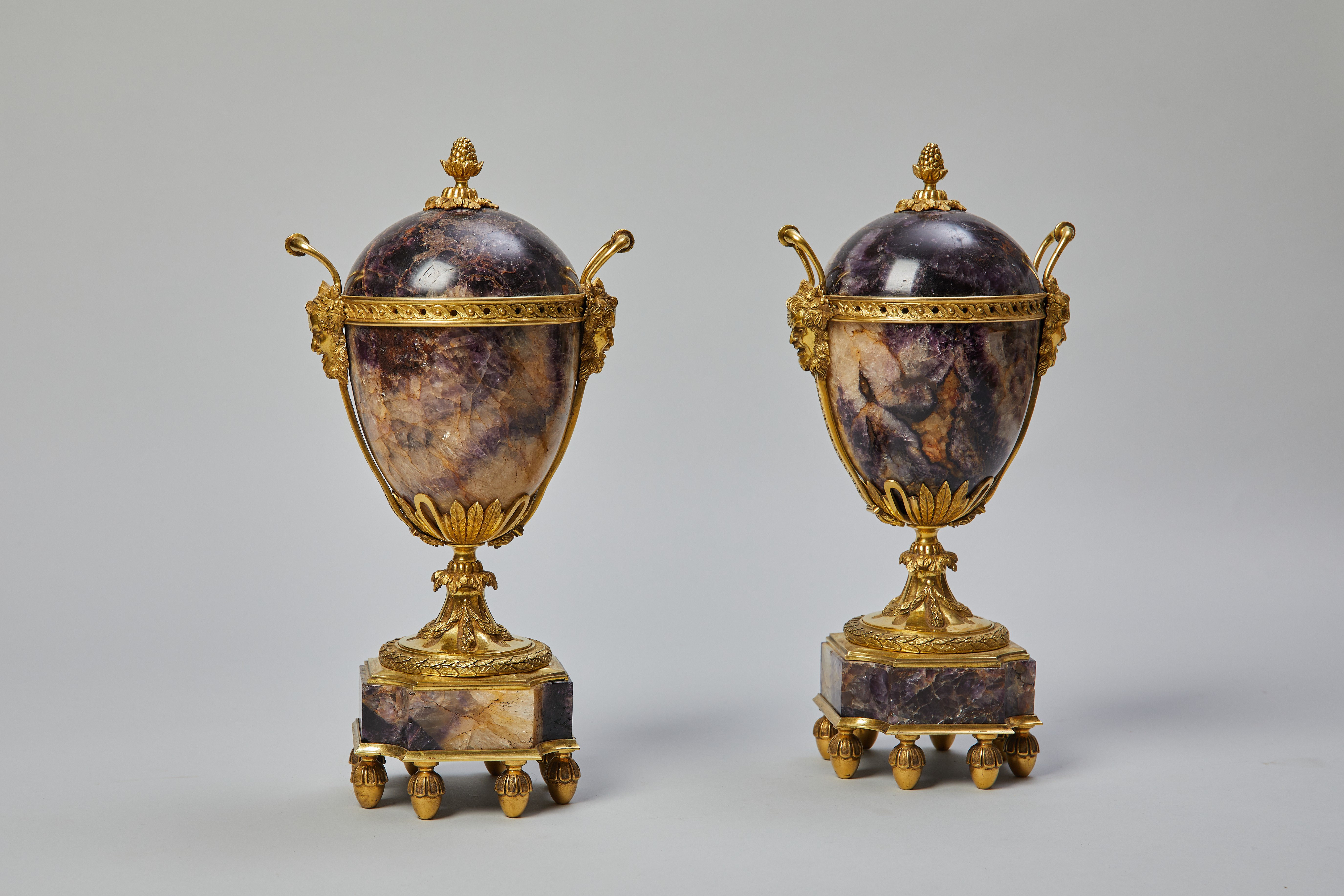 A Pair of gilt-bronze mounted Blue John Vases